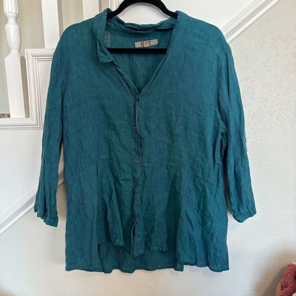 100% Linen Teal Women's Top